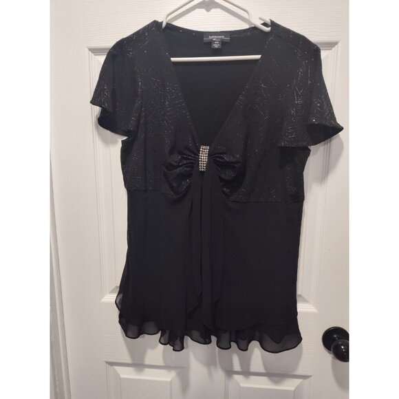 Vtg R&M Richards Woman Top Plus Size 14W Black Sequin Rhinestone Cocktail Blouse - Picture 10 of 10